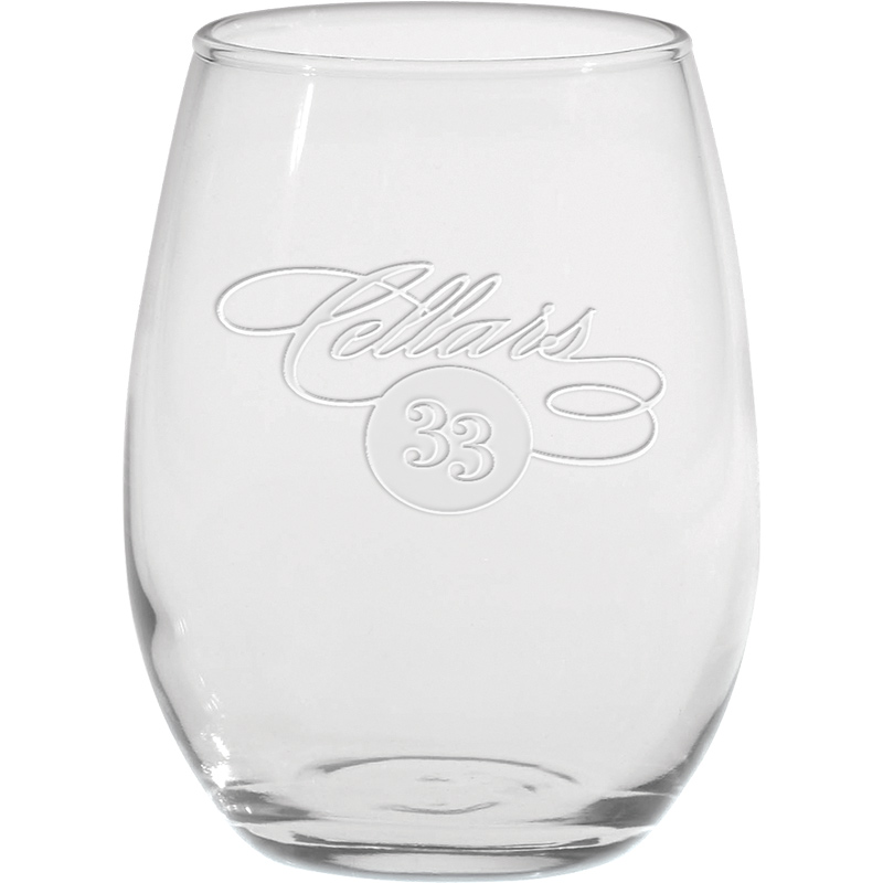 9 oz. Stemless White Wine - Deep Etched