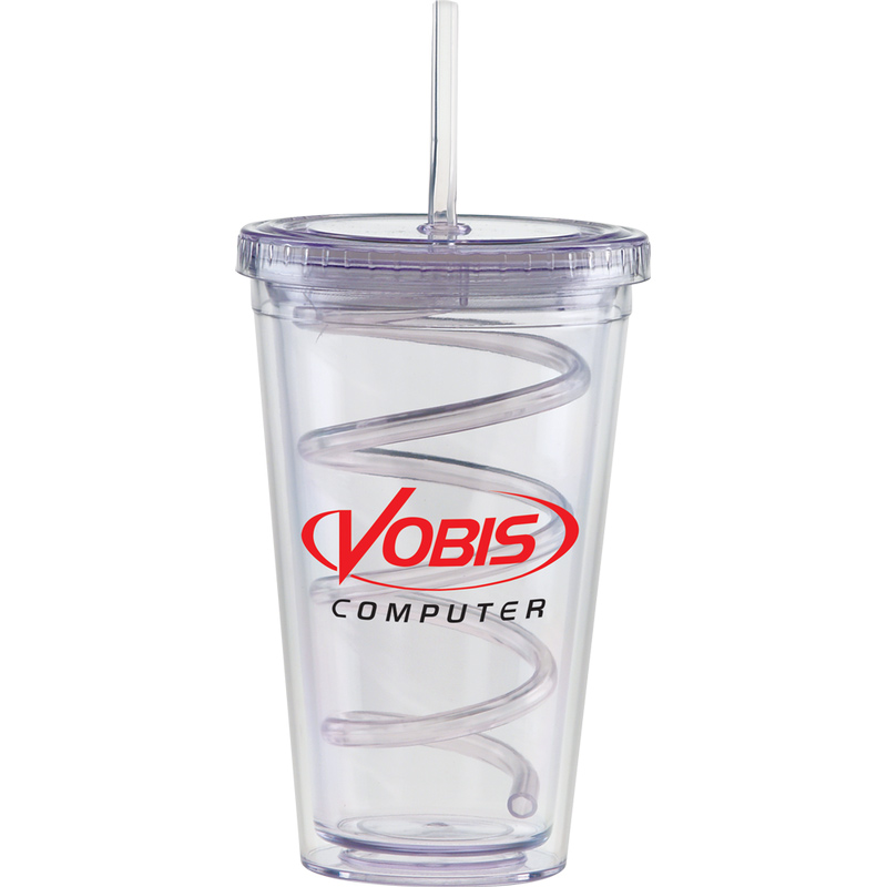 Carnival Cups-Color Curly Straw, Clear Lid