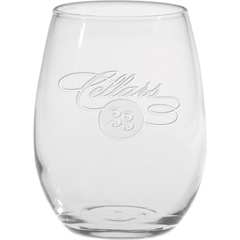 9 oz. Stemless White Wine - Deep Etched